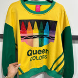 Green & Yellow 'Queen Colors' Crayons Sweatshirt | Queen Of Sparkles