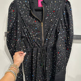 Black Multi Scattered Rhinestone Long Sleeve Romper | Queen Of Sparkles
