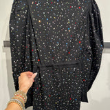 Black Multi Scattered Rhinestone Long Sleeve Romper | Queen Of Sparkles