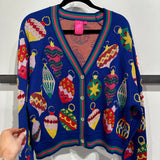 Royal Blue Multi Jeweled Ornament Button Up Cardigan | Queen Of Sparkles