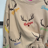Tan Reindeer Name & Antlers Sweatshirt | Queen Of Sparkles