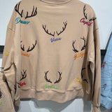 Tan Reindeer Name & Antlers Sweatshirt | Queen Of Sparkles