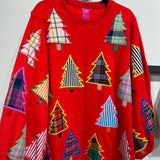 Red Multi Plaid & Stripe Christmas Tree Balloon Sleeve Dress | Queen Of Sparkles