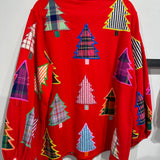Red Multi Plaid & Stripe Christmas Tree Balloon Sleeve Dress | Queen Of Sparkles