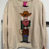 Beige Cowboy Nutcracker Sweatshirt | Queen Of Sparkles