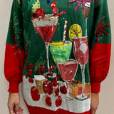 Dark Green & Red Christmas Cocktails Sweater Dress | Queen Of Sparkles