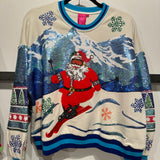 White & Blue Vintage Skiing Santa Sweatshirt | Queen Of Sparkles
