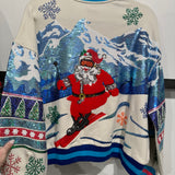 White & Blue Vintage Skiing Santa Sweatshirt | Queen Of Sparkles