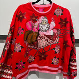 Red & Pink Vintage Poinsettia Santa Sweatshirt | Queen Of Sparkles