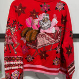 Red & Pink Vintage Poinsettia Santa Sweatshirt | Queen Of Sparkles
