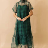 Evergreen Sheer Overlay Dress