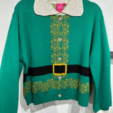 Green Elf Collared Button Up Sweater | Queen Of Sparkles