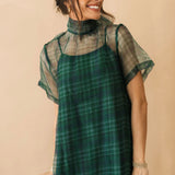 Evergreen Sheer Overlay Dress