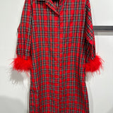 Red & Green Plaid Feather Sleeve Button Up Midi Dress | Queen Of Sparkles