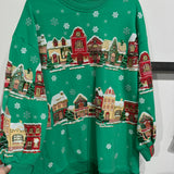 Green Snowy Christmas Village Sweatshirt Dress | Queen Of Sparkles