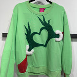 Green Grinch Heart Hands Sweatshirt | Queen Of Sparkles