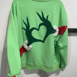 Green Grinch Heart Hands Sweatshirt | Queen Of Sparkles