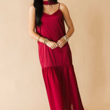 Daliah Maxi Dress W Scarf | Burgundy