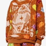 Brown Multi Leaf Quilted QOS Card Sweatshirt | Queen Of Sparkles