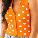 Collared Polka Dot Halter Top | Orange