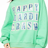 Green 'Happy Mardi Gras' Street Tile Sweatshirt | Queen Of Sparkles
