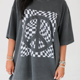 Checkered Peace Sign Graphic Tee