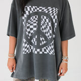 Checkered Peace Sign Graphic Tee