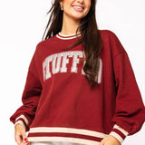 Maroon & Ivory Rhinestone 'Stuffed' Sweatshirt | Queen Of Sparkles