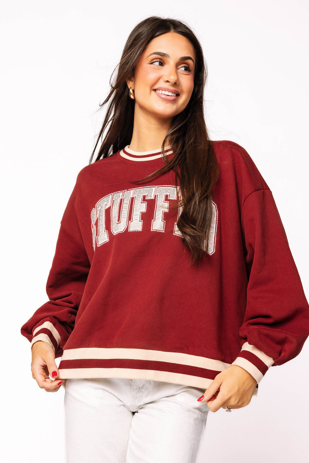 Maroon & Ivory Rhinestone 'Stuffed' Sweatshirt | Queen Of Sparkles Lexi ...