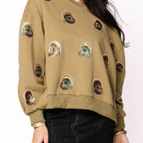 Olive Green Scattered Turkey Sweatshirt | Queen Of Sparkles