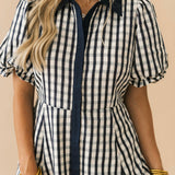 Plaid Puff Sleeve Midi Dress | Black