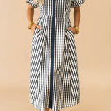 Plaid Puff Sleeve Midi Dress | Black
