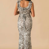 Zebra Print Midi Dress | Brown