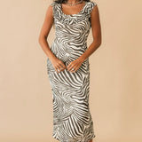 Zebra Print Midi Dress | Brown