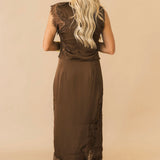 Sleeveless Lace Trim Top | Brown