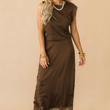 Sleeveless Lace Trim Top | Brown