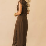 Sleeveless Lace Trim Top | Brown