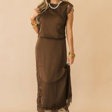 Sleeveless Lace Trim Top | Brown