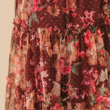 Puff Sleeve Floral Midi Dress | Burgundy