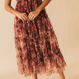 Puff Sleeve Floral Midi Dress | Burgundy