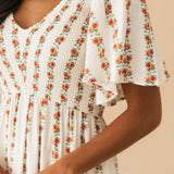 Floral Stripe Midi Dress | Cream