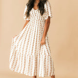 Floral Stripe Midi Dress | Cream