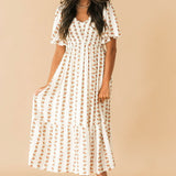 Floral Stripe Midi Dress | Cream