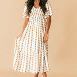 Floral Stripe Midi Dress | Cream