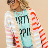 Multi Stripe Chunky Knit Cardigan