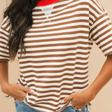 Fall Stripe Short Sleeve Top | Chocolate