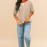 Fall Stripe Short Sleeve Top | Chocolate