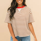 Fall Stripe Short Sleeve Top | Chocolate