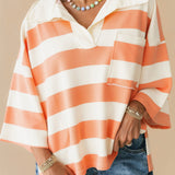 Oversized Stripe Collar Pullover | Peach