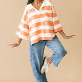 Oversized Stripe Collar Pullover | Peach